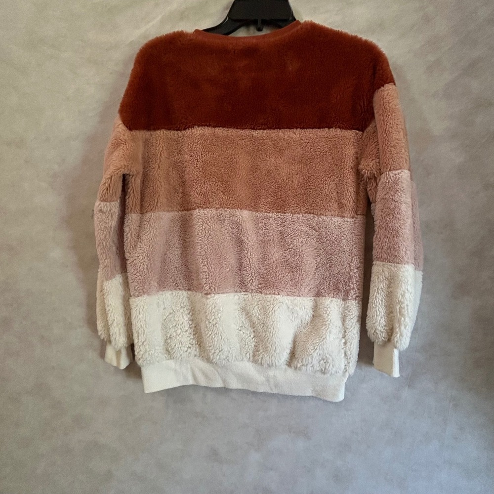 Miss Chievous Womens XS Colorblock Teddy Fleece Sweatshirt Rust Cream JM9796X211 - Picture 7 of 7
